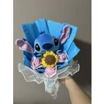 Stitch ballagási plüss csokor napraforgóval és rózsaszín virágokkal – ajándékcsokor