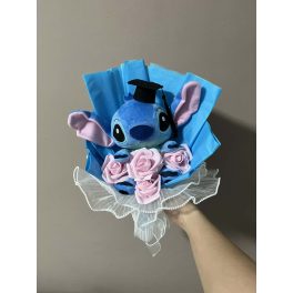  Stitch ballagási plüss csokor rózsaszín rózsákkal – ajándékcsokor