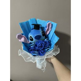   Stitch ballagási plüss csokor sötétkék rózsákkal – ajándékcsokor