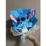 Stitch ballagási plüss csokor világoskék-fehér rózsákkal – ajándékcsokor