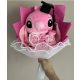 Stitch Angel ballagási plüss csokor – pink, rózsaszín rózsákkal
