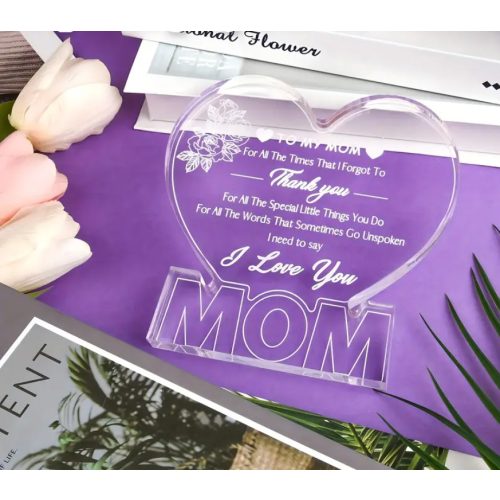 „To My Mom” – Szív alakú akril dísz köszönő üzenettel