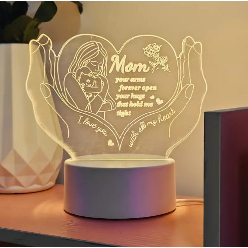 Világító LED szív – „Mom, I love you with all my heart”