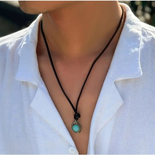 Ocean Stone – bőr nyaklánc türkiz medállal