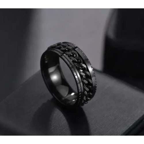 Fekete láncmintás stresszoldó "fidget" nemesacél gyűrű 