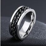 Ezüst - fekete láncmintás stresszoldó "fidget" nemesacél gyűrű 