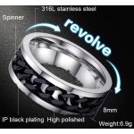 Ezüst - fekete láncmintás stresszoldó "fidget" nemesacél gyűrű 