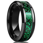 Dragon design - fekete-smaragdzöld kelta mintás nemesacél gyűrű