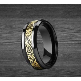   Dragon design - fekete - aranyszínű kelta mintás nemesacél gyűrű