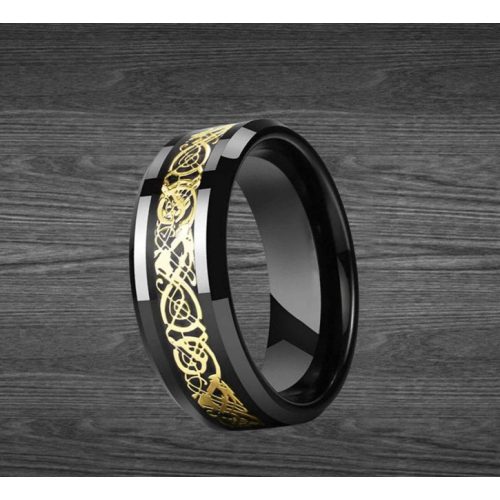 Dragon design - fekete - aranyszínű kelta mintás nemesacél gyűrű