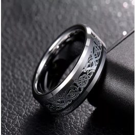   Dragon design - fekete - ezüst-fekete kelta mintás nemesacél gyűrű