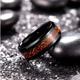   Dragon design - fekete - narancs színű kelta mintás nemesacél gyűrű