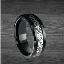   Dragon design - fekete - ezüstszínű kelta mintás nemesacél gyűrű