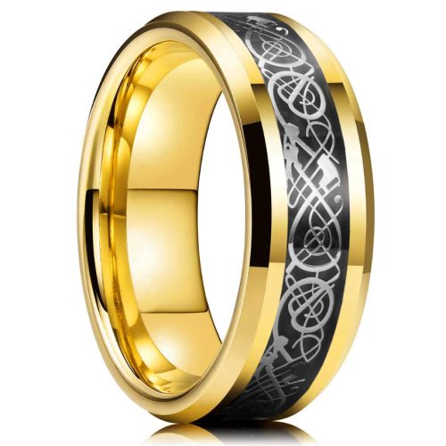 Dragon design - arany - fekete kelta mintás nemesacél gyűrű