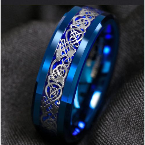 Dragon design - kék - ezüst kelta mintás nemesacél gyűrű