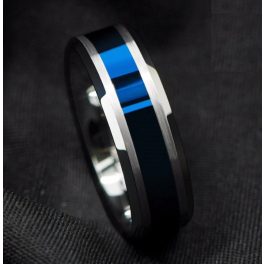 Fényes Kék Betétes Férfi Nemesacél Gyűrű