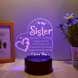  „To My Sister” – Szív alakú, színváltós, szöveges LED éjjeli hangulatlámpa érintésvezérléssel (7 szín)