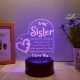 „To My Sister” – Szív alakú, színváltós, szöveges LED éjjeli hangulatlámpa érintésvezérléssel (7 szín)