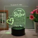 „To My Sister” – Szív alakú, színváltós, szöveges LED éjjeli hangulatlámpa érintésvezérléssel (7 szín)