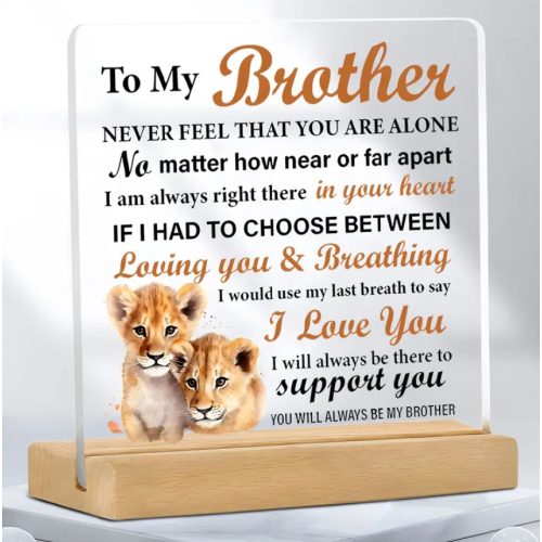 „To My Brother” – oroszlános akrildísz fa talppal