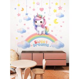   Sweet Dreams unikornisos falmatrica – pasztell szivárvánnyal (60 × 62 cm)